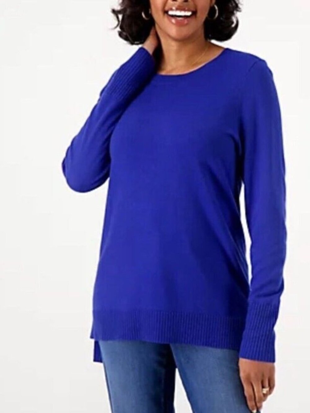 Denim & Co. Crew Neck Long Sleeve Hi-Low Pullover Sweater
